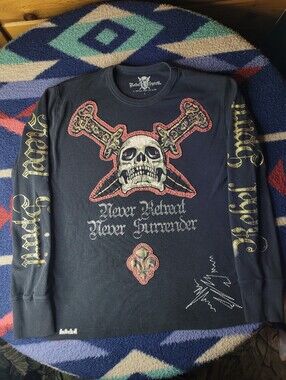 Rebel Spirit Thermal Long Sleeve Shirt Mens Large Black Skull Royalty Y2K Biker